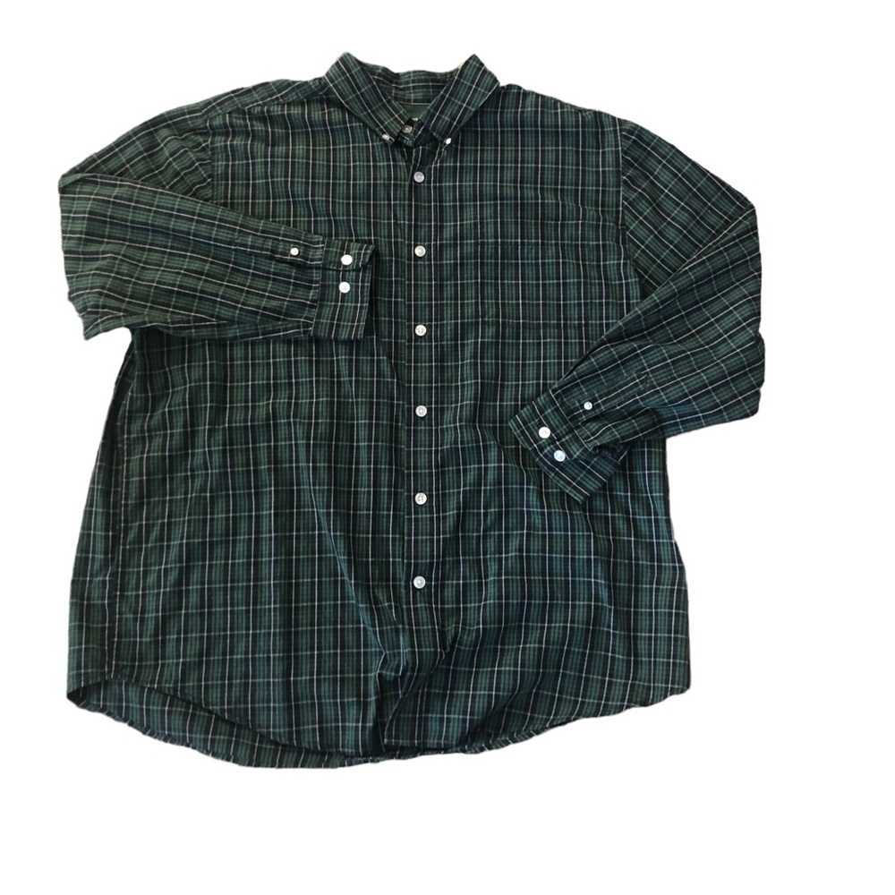 King Size Plaid Button Down Men’s Cotton Long Sleeve Casual Shirt XL Big Green